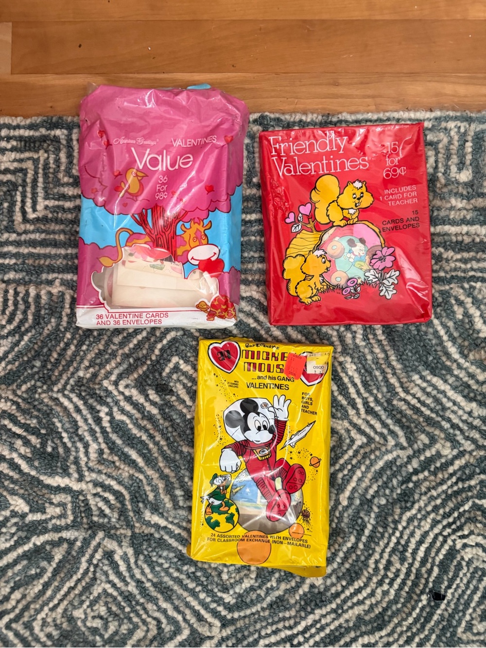 Vintage Mickey Mouse & Assorted Valentines Packs - Pink, Red, Yellow